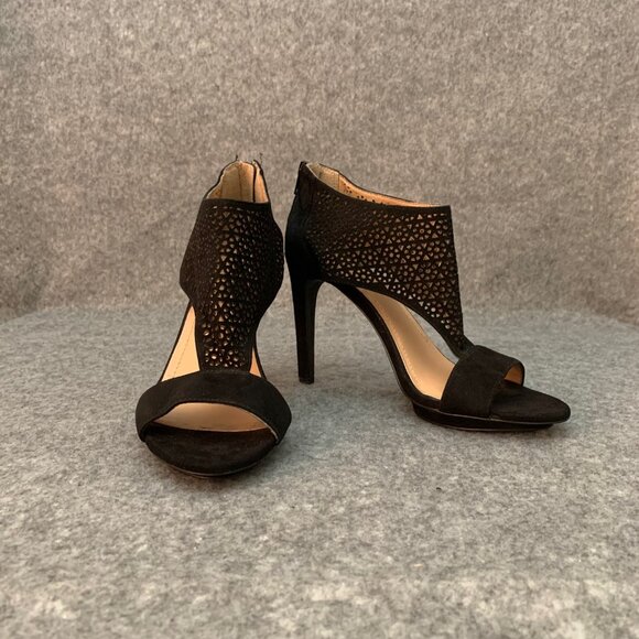 BCBGeneration Kadia Women’s Black Leather Heel Back Zipper Lattice Cage Shoes - Picture 2 of 12